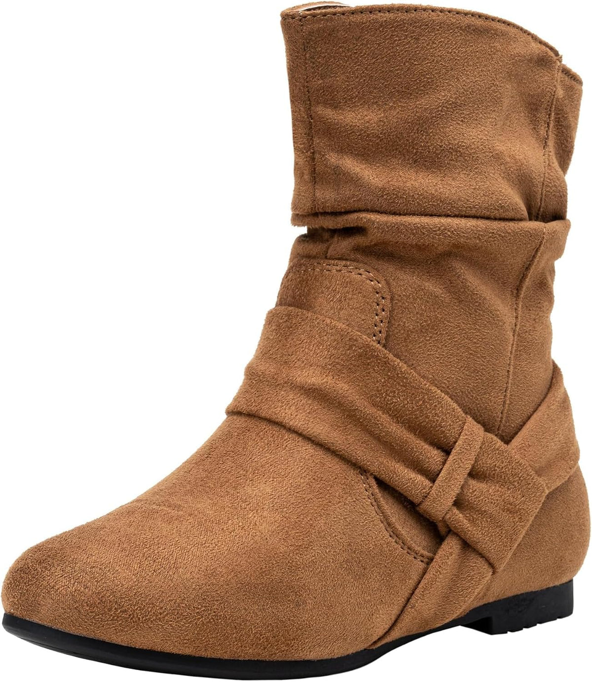Women's Slouch Ankle Boots, Flat Low Heel Side Zip Booties 939A