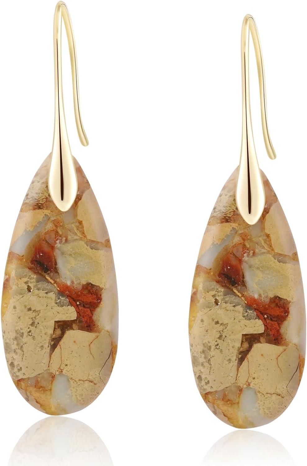 Natural Healing Stone Fishhoop Dangle Drop Earrings Statement Gold silver earrings