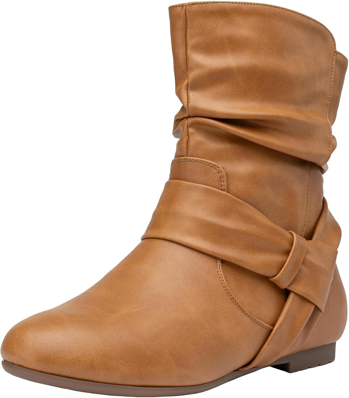 Women's Slouch Ankle Boots, Flat Low Heel Side Zip Booties 939A