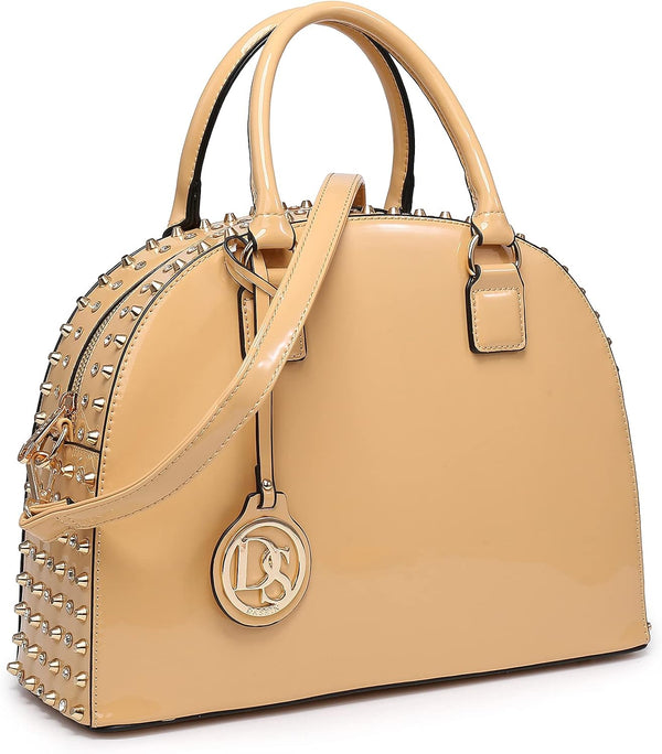 Dasein Patent Leather Dome Satchel — Structured Work Tote with Long Strap