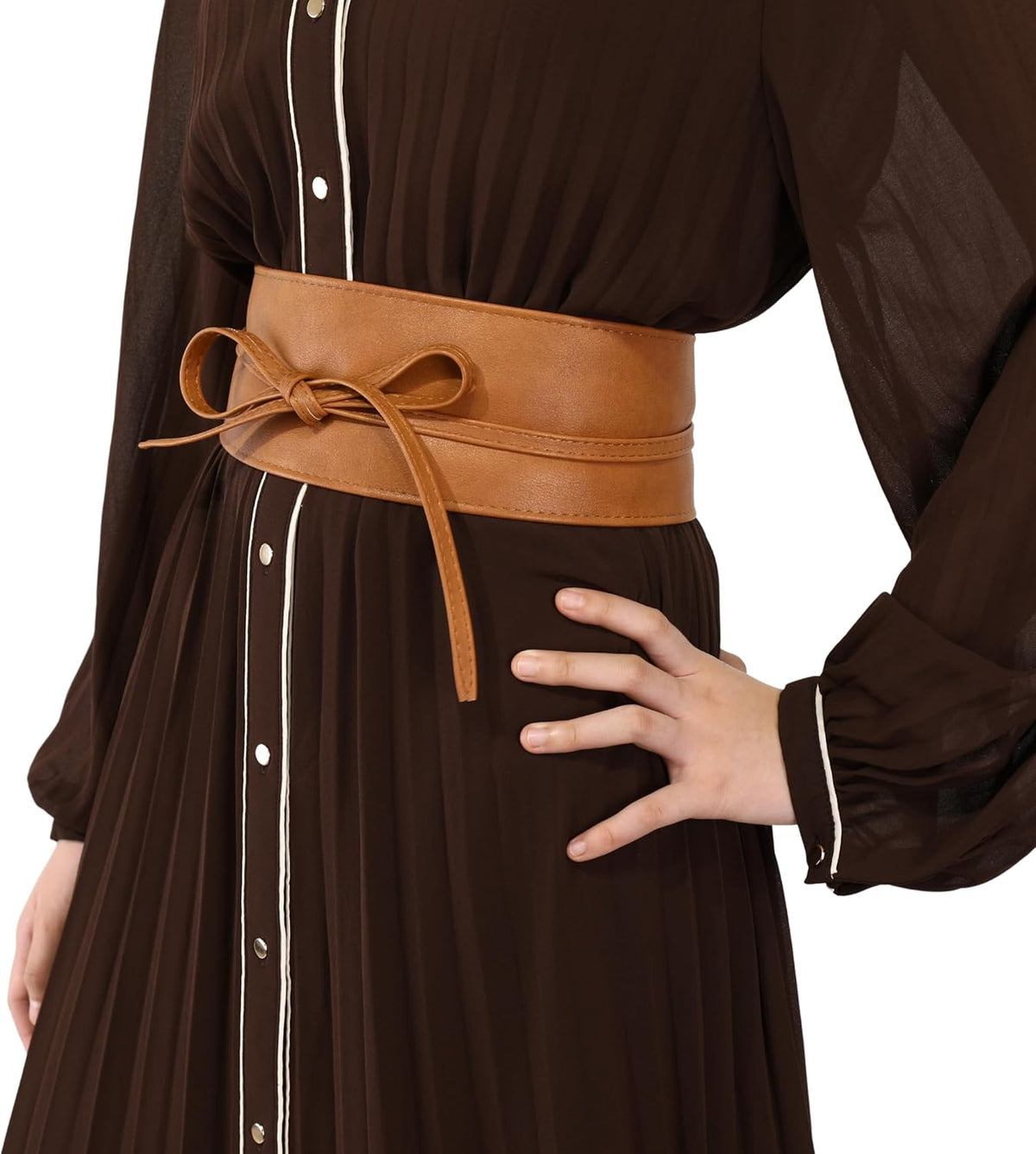 Woman Leatherette Waisband Obi Belt, Mica
