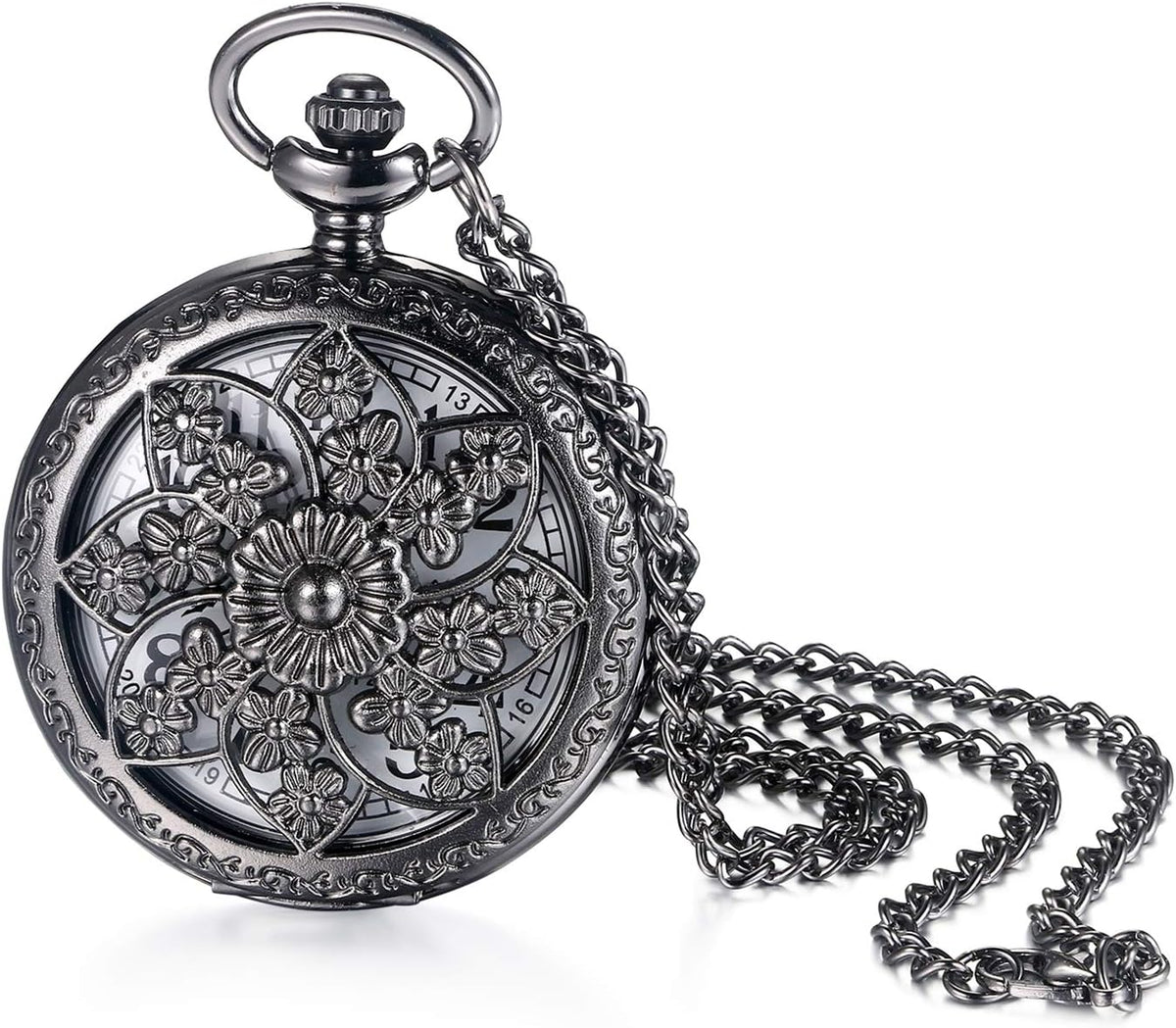 Bronze Flower Pocket Watch: Retro Vintage Pendant Watch with