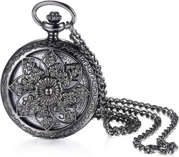 Bronze Flower Pocket Watch: Retro Vintage Pendant Watch with