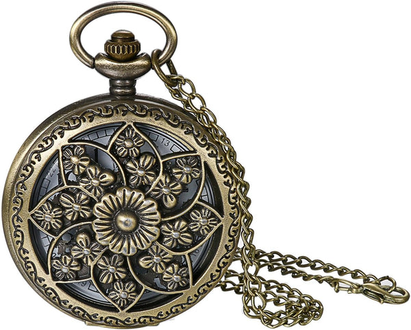 Bronze Flower Pocket Watch: Retro Vintage Pendant Watch with