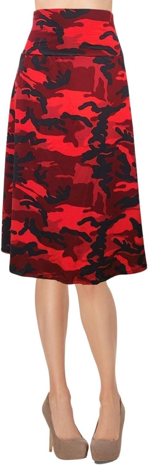 Women's A-Line Foldover Lightweight Flare Midi Pull On Closure Skirt