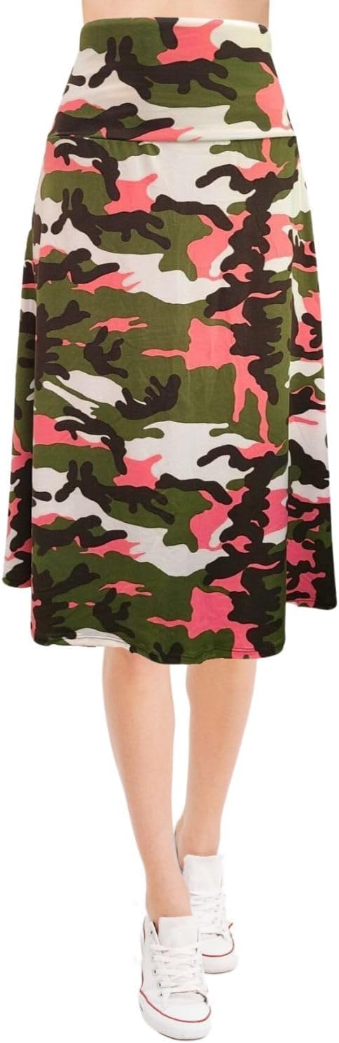 Women's A-Line Foldover Lightweight Flare Midi Pull On Closure Skirt