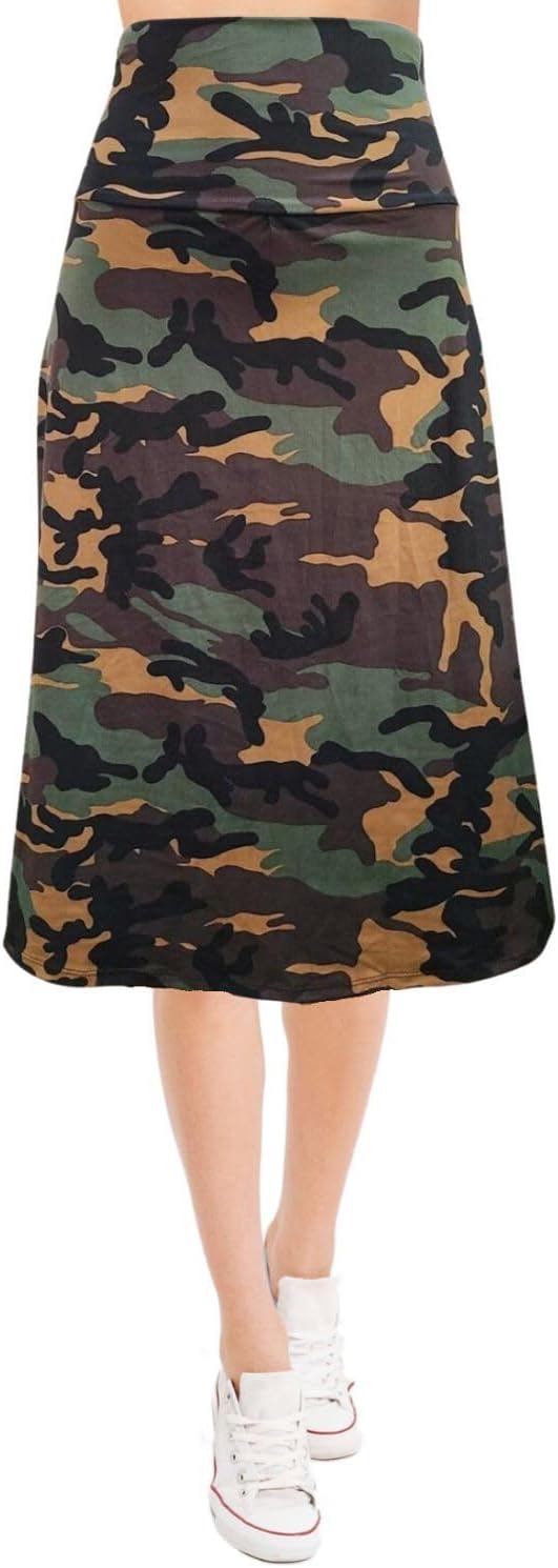 Women's A-Line Foldover Lightweight Flare Midi Pull On Closure Skirt