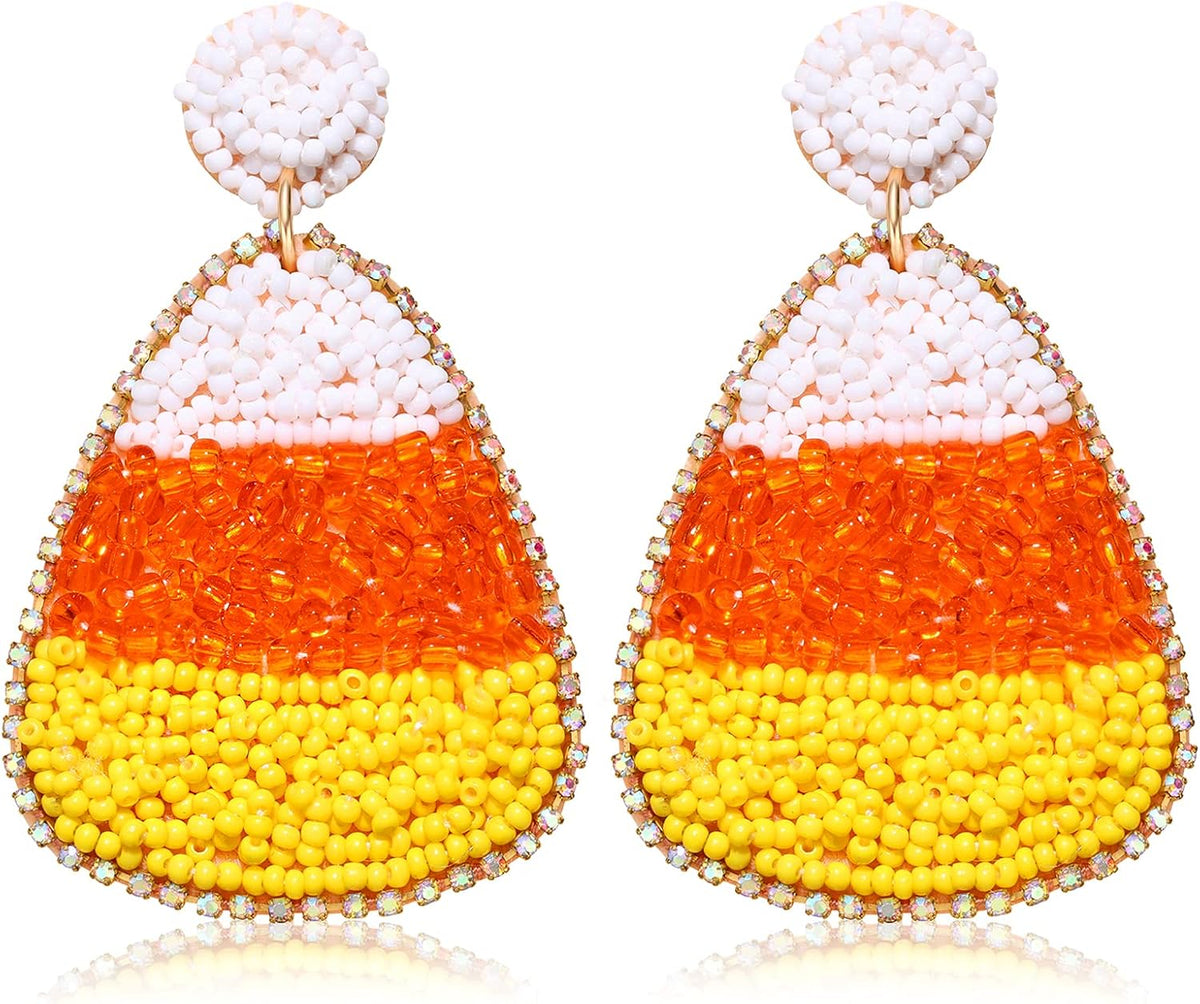 Halloween Beaded Boo Earrings for Women - Spooky Ghost Pumpkin Drop Dangle Jewelry - Handmade Gothic Costume Party Holiday Festive Gifts