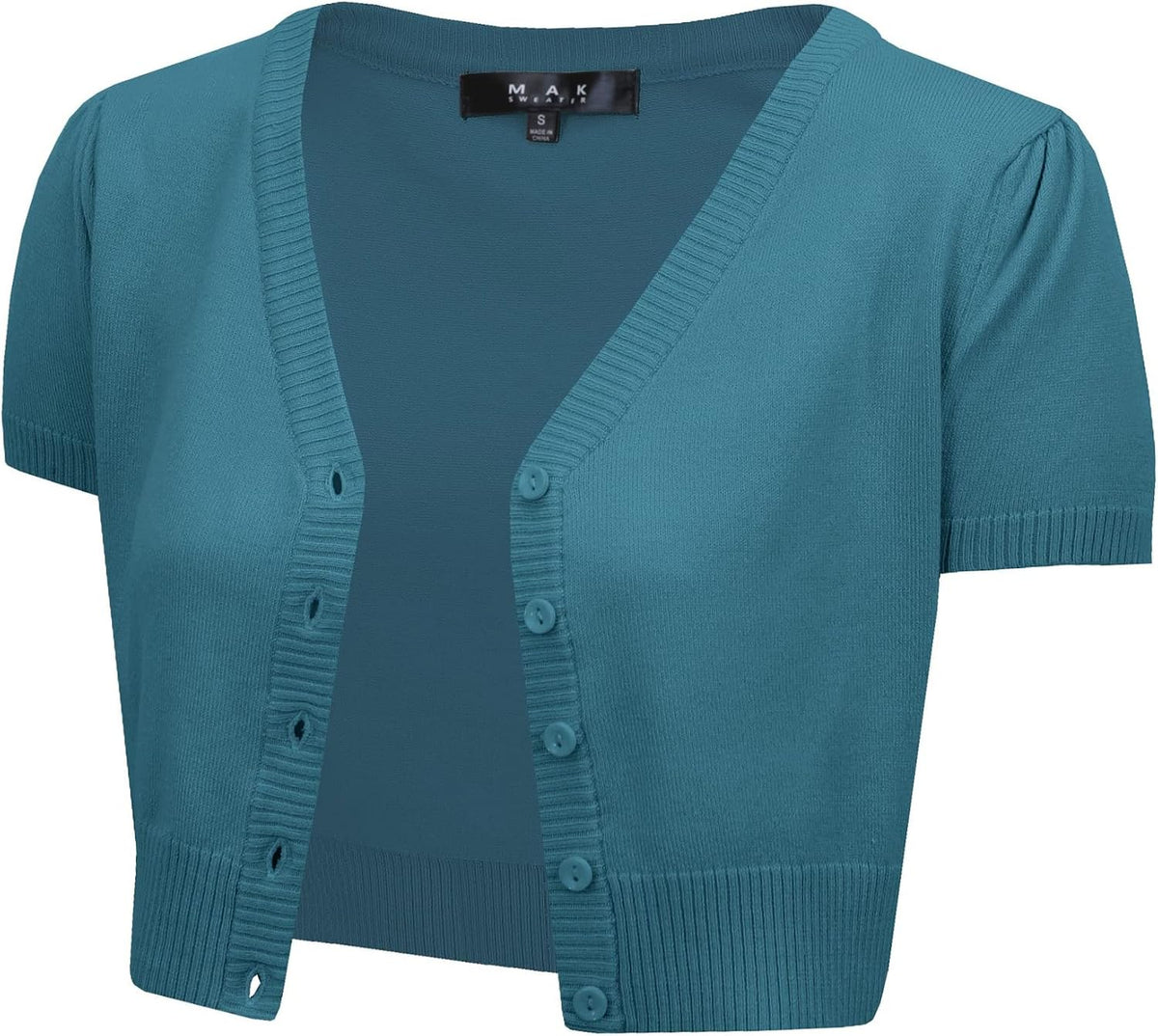 YEMAK Women's Cropped Bolero Cardigan – Short Sleeve V-Neck Basic Classic Casual Button Down Knit Soft Sweater Knitted Top
