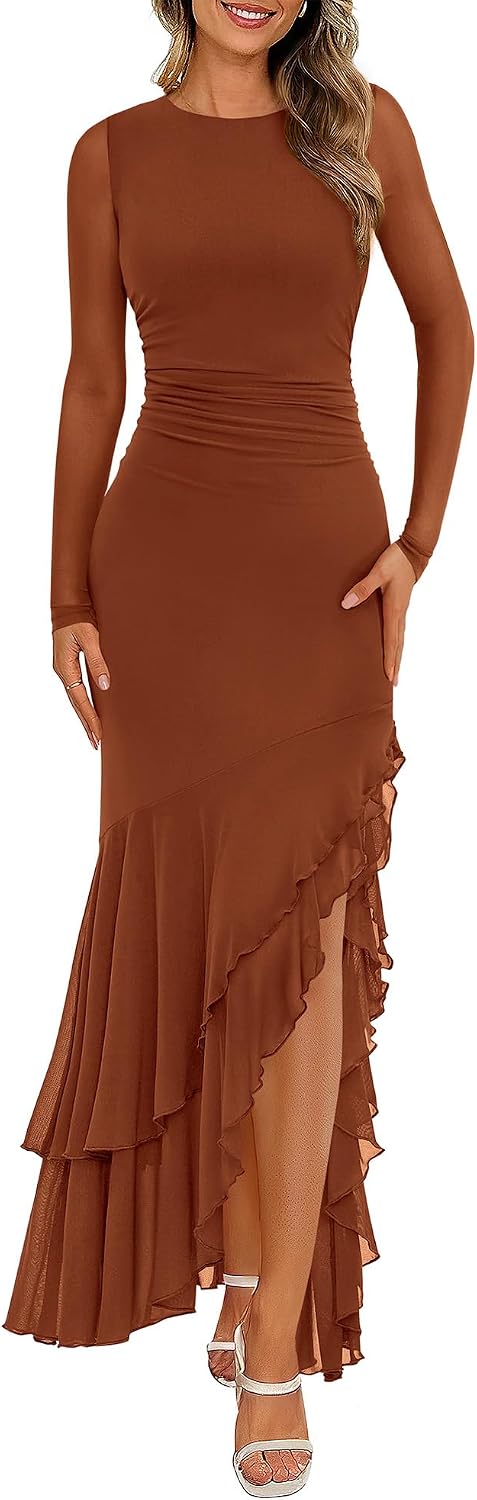 BTFBM Women's Maxi Dresses Fall 2026 Long Sleeve Wedding Guest Dress