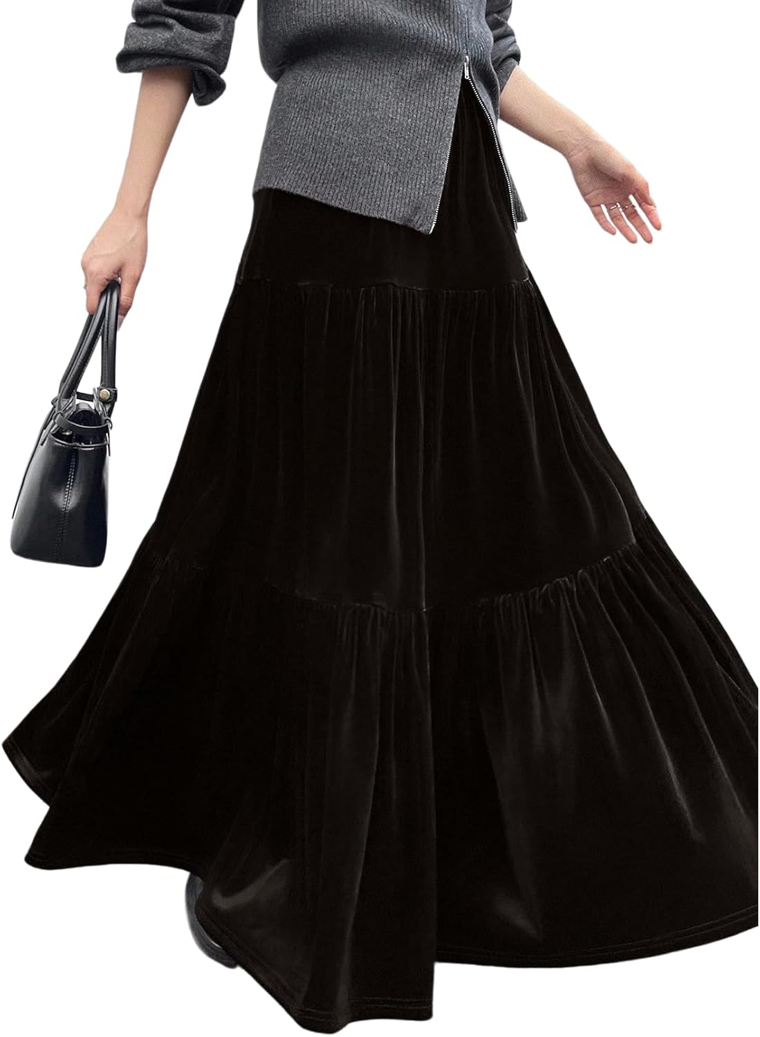 BLENCOT Women's Maxi Skirt Ruffle Flowy Long Fall Skirts Business Casual