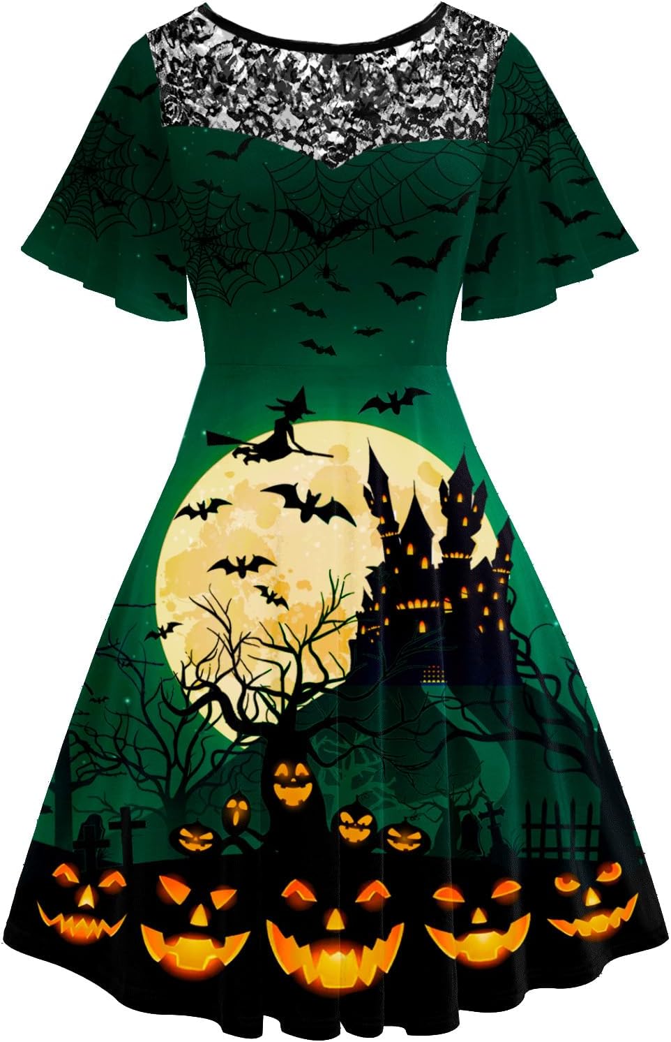 Women Halloween Dress Lace Flutter Sleeve A-Line Party Dresses