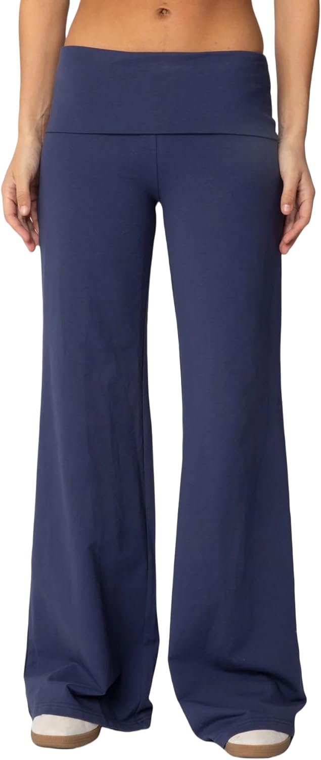 Women's Flare Skinny Pants Fold Over Leggings Stretch