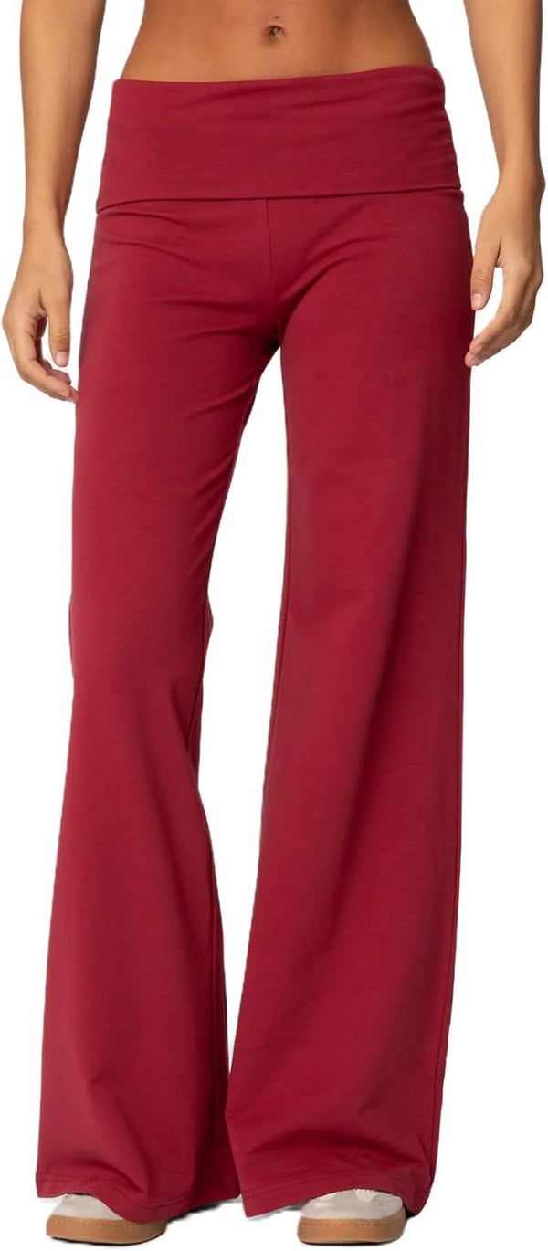 Women's Flare Skinny Pants Fold Over Leggings Stretch