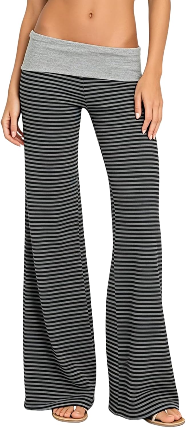 Women's Flare Skinny Pants Fold Over Leggings Stretch