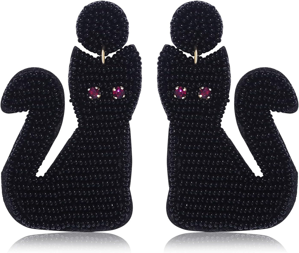 Halloween Beaded Boo Earrings for Women - Spooky Ghost Pumpkin Drop Dangle Jewelry - Handmade Gothic Costume Party Holiday Festive Gifts