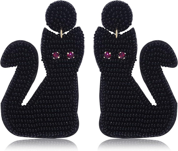 Halloween Beaded Boo Earrings for Women - Spooky Ghost Pumpkin Drop Dangle Jewelry - Handmade Gothic Costume Party Holiday Festive Gifts