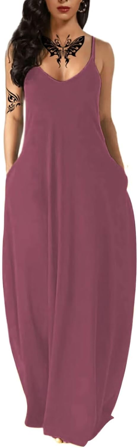 Women's Summer Maxi Long Dress Casual Boho Sleeveless Strap