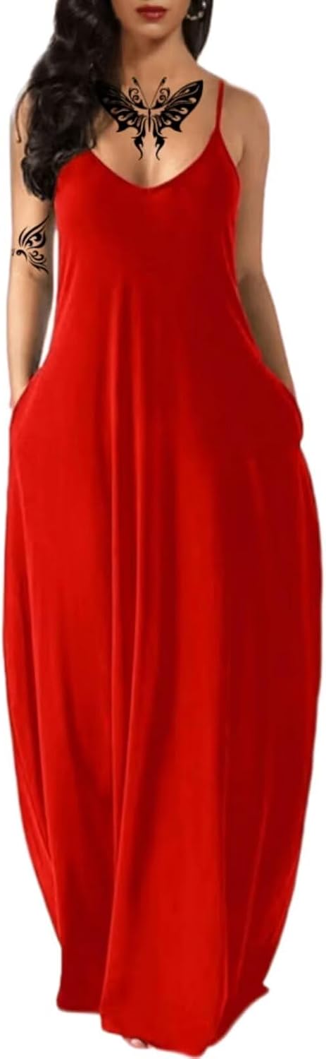 Women's Summer Maxi Long Dress Casual Boho Sleeveless Strap