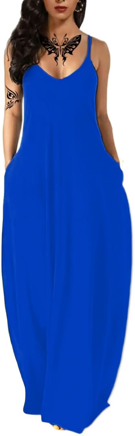 Women's Summer Maxi Long Dress Casual Boho Sleeveless Strap