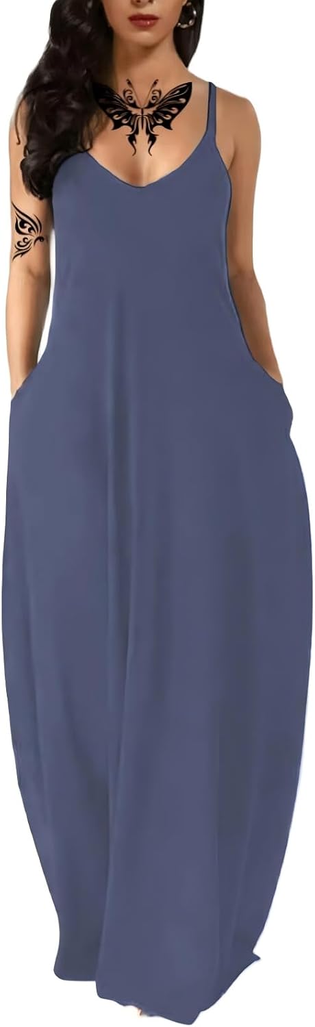 Women's Summer Maxi Long Dress Casual Boho Sleeveless Strap