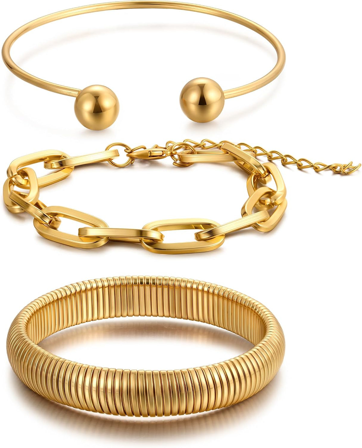 Chunky Gold Bangle Bracelets for Women, Dainty 14k Gold Plated Big Stackable Bangles Set, Trendy Statement Cuff Bracelet Stack Fashion Jewelry Gifts