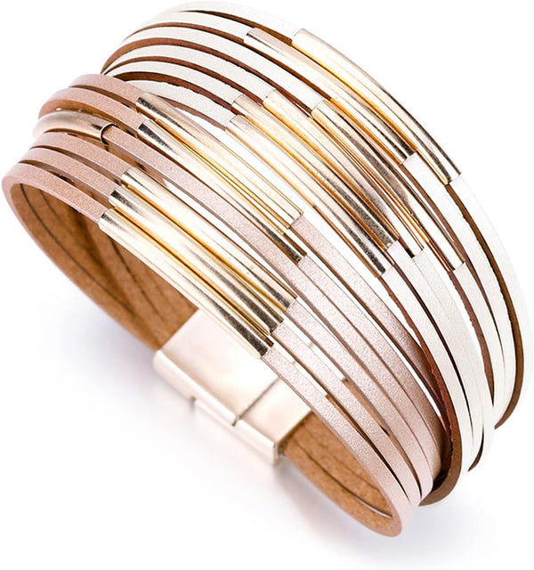 Fesciory Leather Wrap Bracelets for Women, Boho Western Layered Jewelry