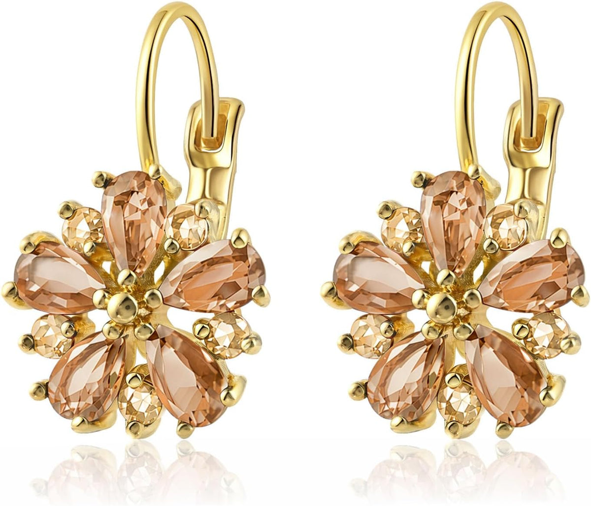 Vintage 14K Gold Plated Flower Birthstone Earrings