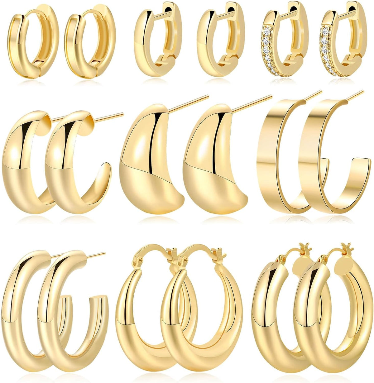 30 Pairs Chunky Gold Hoop Earrings for Women, Multipack Jewelry for Gift