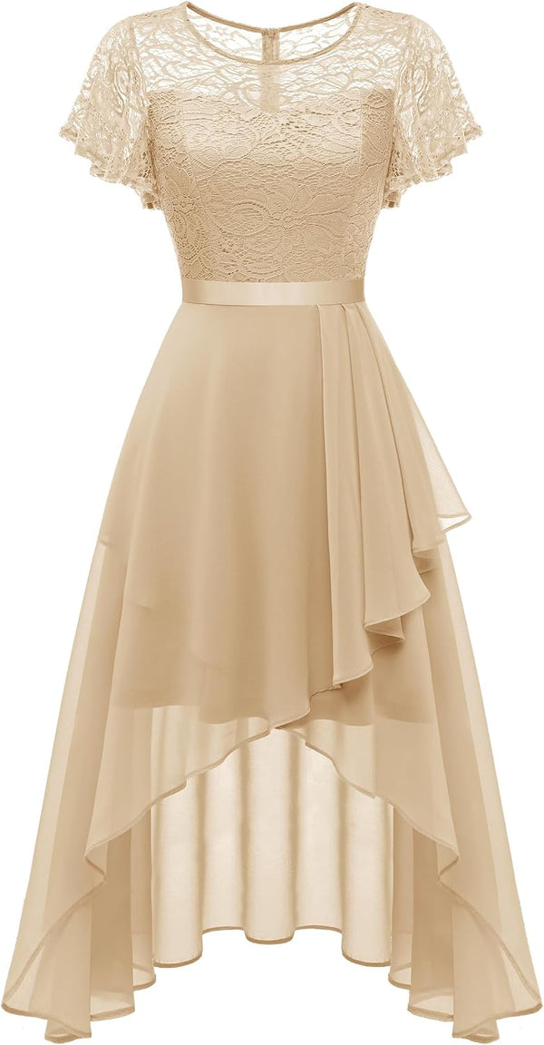 Wedtrend Women's Formal Wedding Guest Dress Ruffle Bridesmaid Dress Flutter Sleeve Prom Dresses for Teens