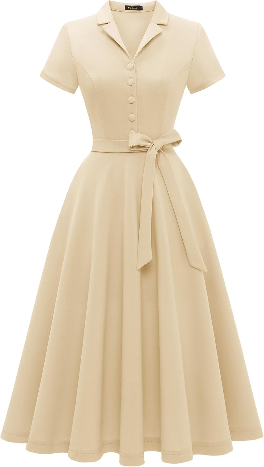Wedtrend Women's Vintage Tea Dress, Short Sleeve Cocktail Party Dress Work Church Casual Dress