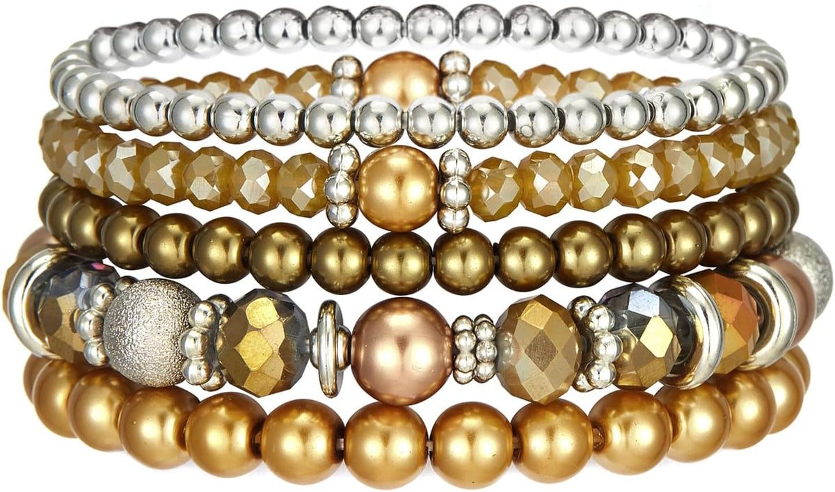Noessla Beaded Pearl Stretch Bracelet Silver Stackable Crystal Beads Bracelets Trendy Costume Jewelry Mothers Day Gifts for Women