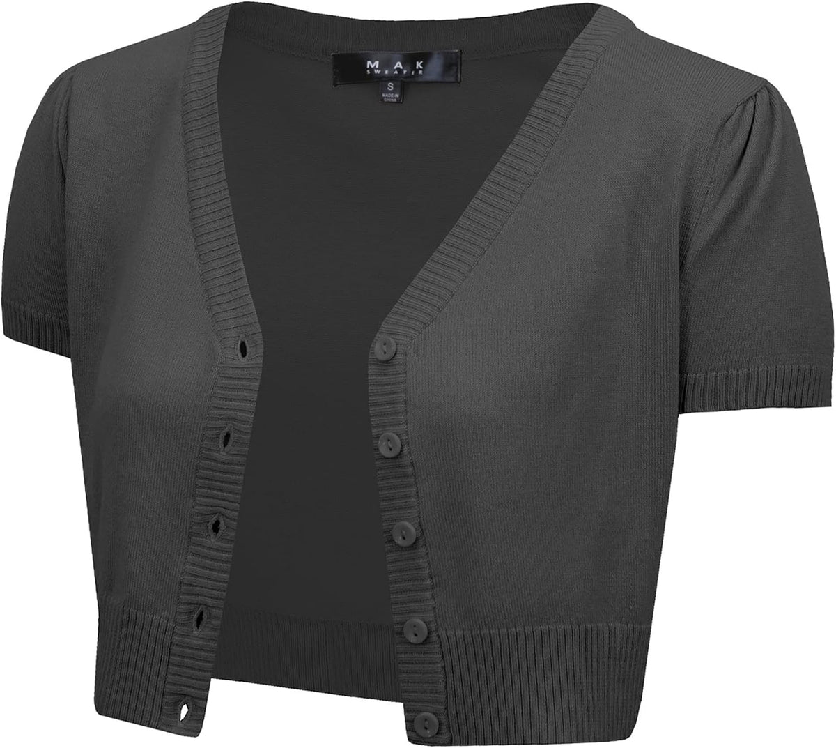 YEMAK Women's Cropped Bolero Cardigan – Short Sleeve V-Neck Basic Classic Casual Button Down Knit Soft Sweater Knitted Top
