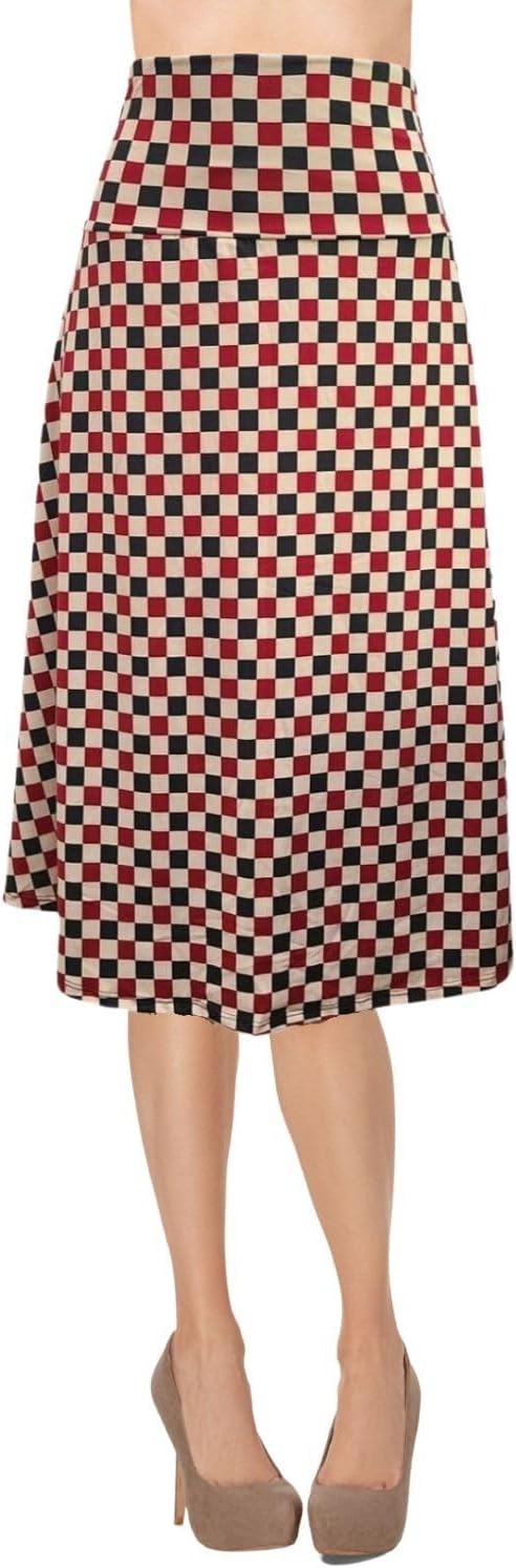 Women's A-Line Foldover Lightweight Flare Midi Pull On Closure Skirt