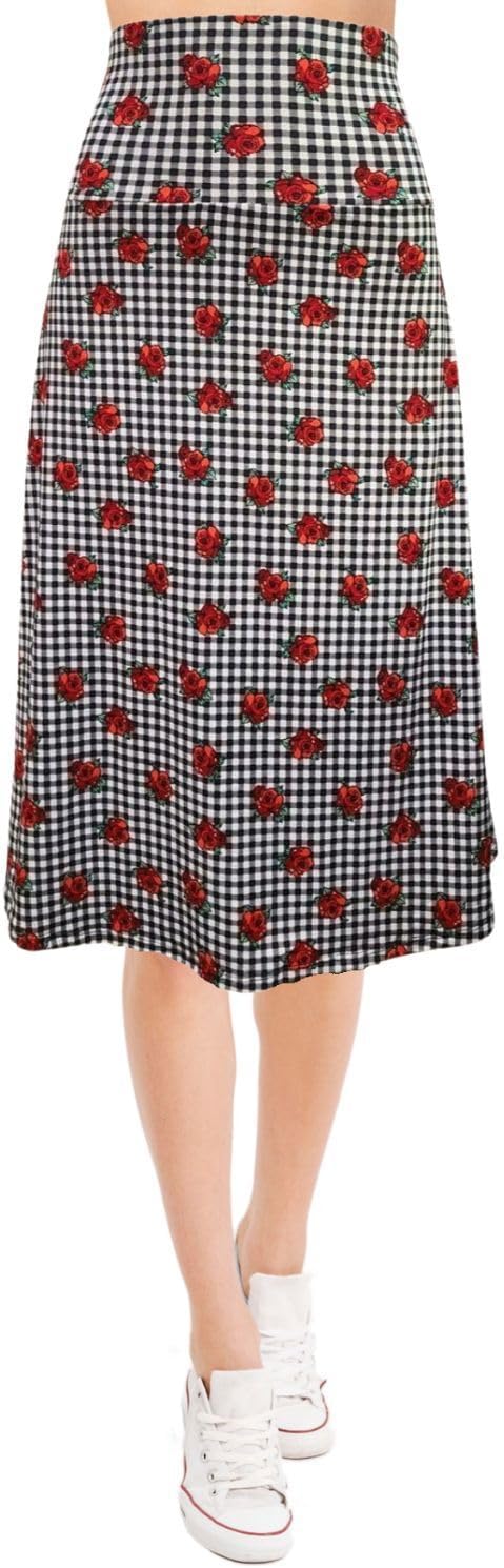 Women's A-Line Foldover Lightweight Flare Midi Pull On Closure Skirt