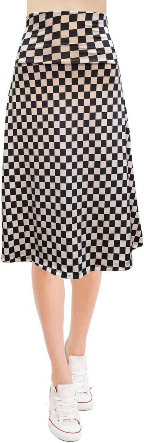 Women's A-Line Foldover Lightweight Flare Midi Pull On Closure Skirt