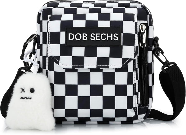 Black & White Checkered Crossbody Messenger Bag