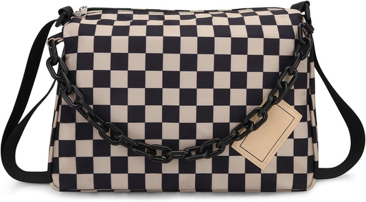 Black & White Checkered Crossbody Messenger Bag