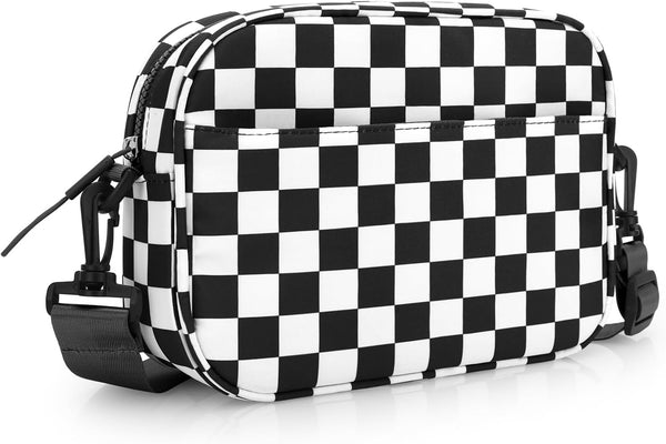 Black & White Checkered Crossbody Messenger Bag