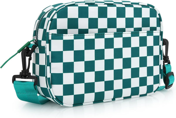 Black & White Checkered Crossbody Messenger Bag