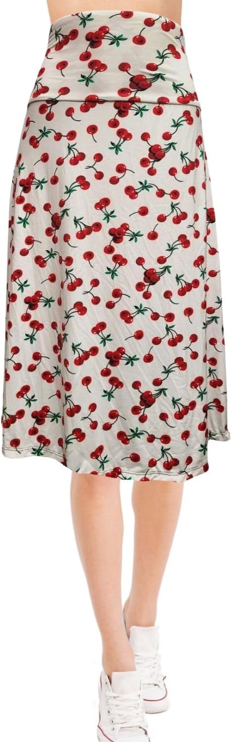 Women's A-Line Foldover Lightweight Flare Midi Pull On Closure Skirt