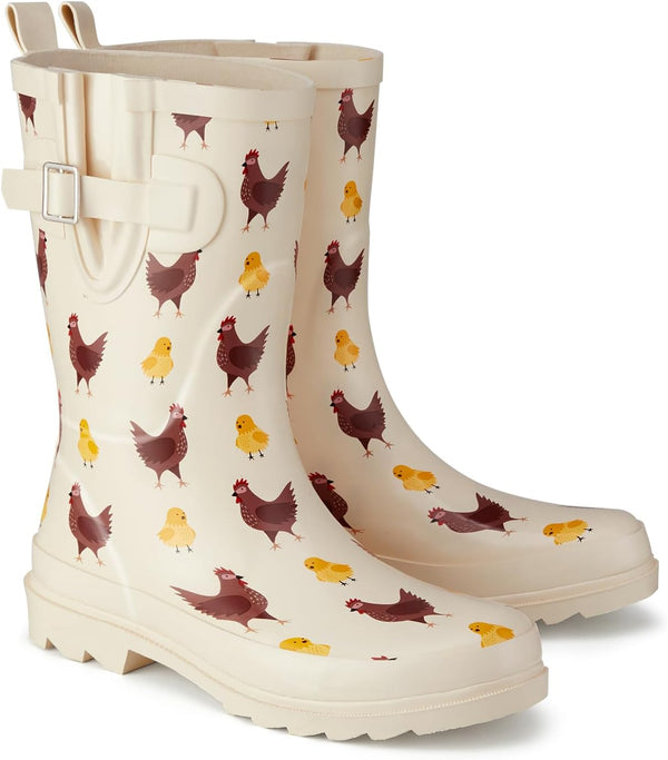 Rubber Mid-calf Rain Boots For Women, Waterproof Insulated