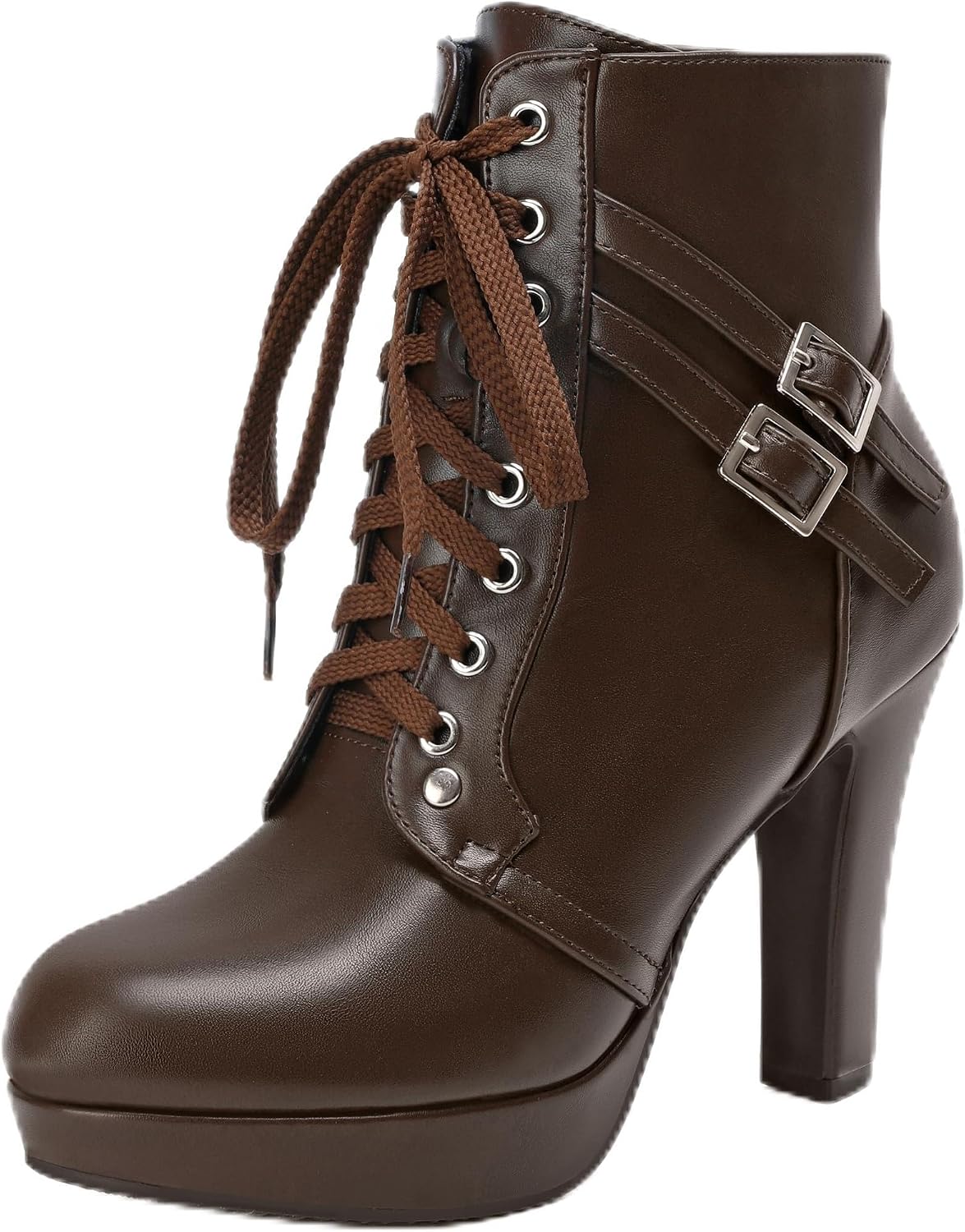 High Heel Boots for Women,Womens Platform Boot Heels Sexy Round Toe Lace UP High Heels Mid Calf Boots