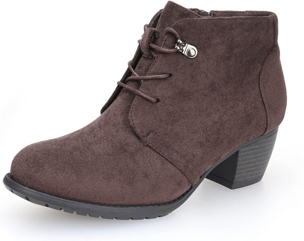 Women's Ankle Boots,Lace-up Round Toe Comfortable Low Heel Dress Booties with Side Zipper