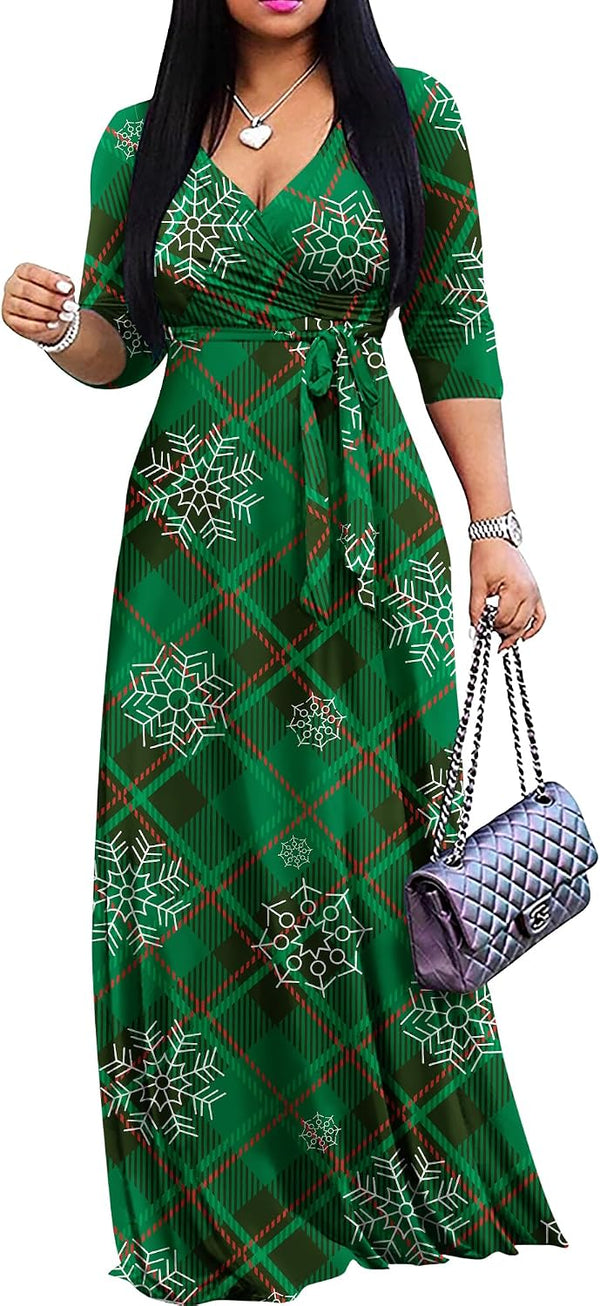 FANDEE Plus Size Maxi Dress for Women Casual Summer Sundress V-Neck 3/4 Sleeve