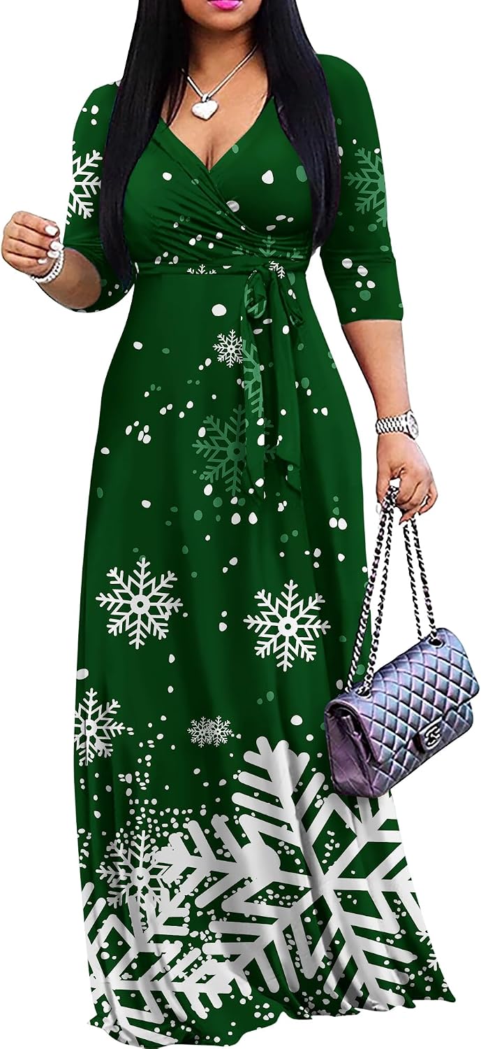 FANDEE Plus Size Maxi Dress for Women Casual Summer Sundress V-Neck 3/4 Sleeve