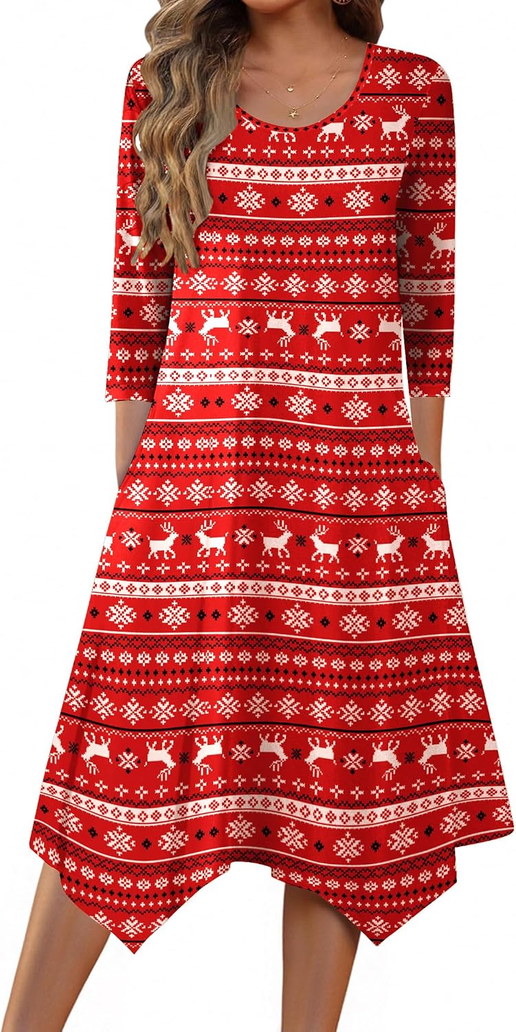 Zeagoo Midi Dresses Women 2026 Dress 3/4 Sleeve A Line Casual Dresses with Pockets