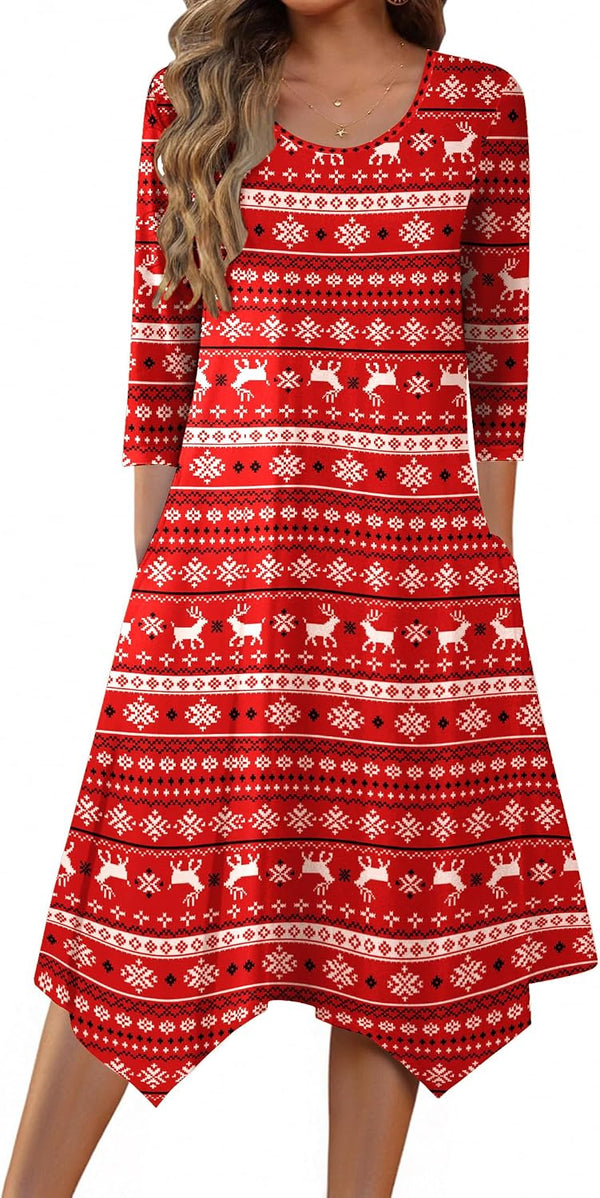 Zeagoo Midi Dresses Women 2026 Dress 3/4 Sleeve A Line Casual Dresses with Pockets