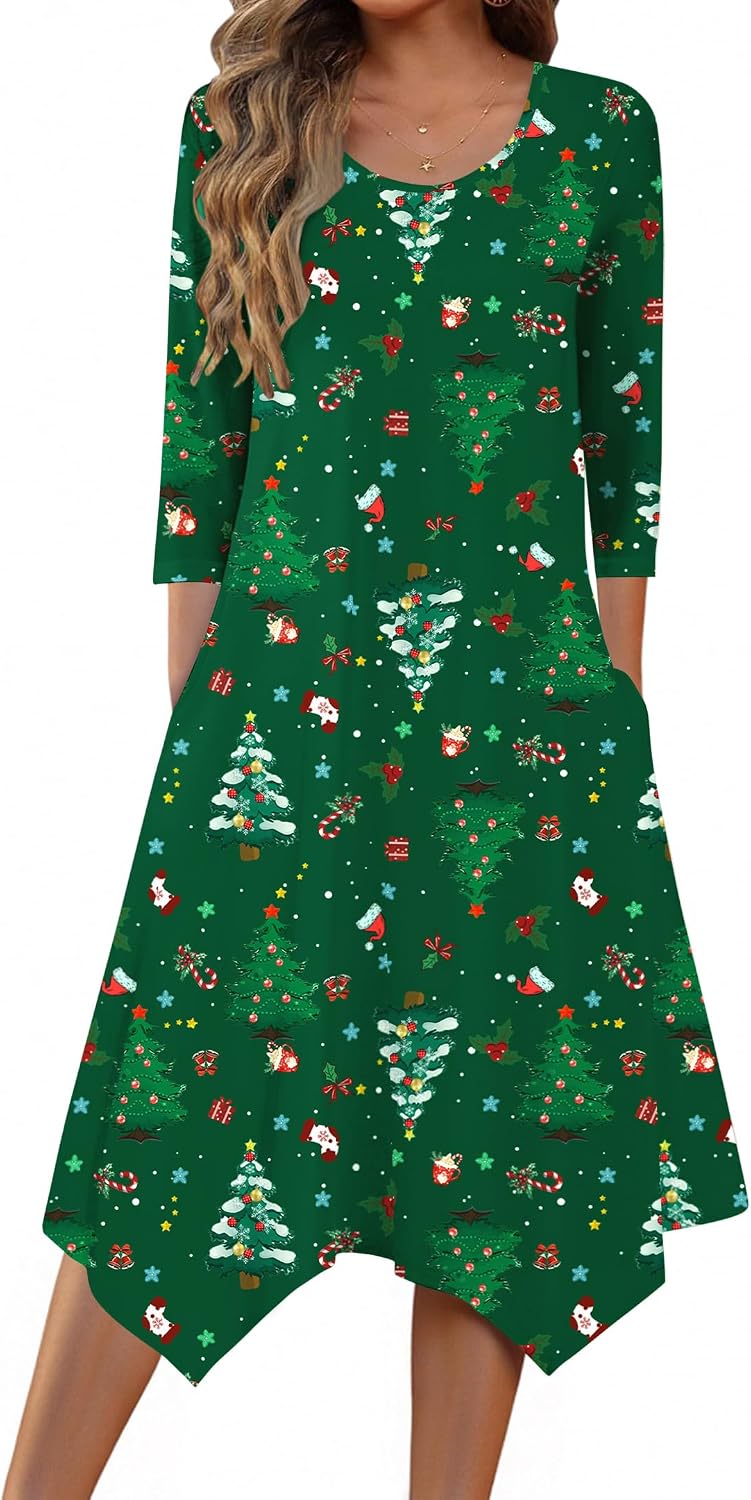 Zeagoo Midi Dresses Women 2026 Dress 3/4 Sleeve A Line Casual Dresses with Pockets