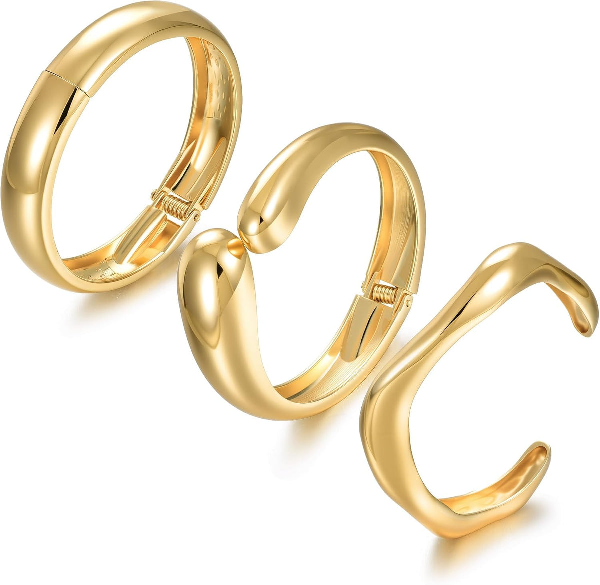Chunky Gold Bangle Bracelets for Women, Dainty 14k Gold Plated Big Stackable Bangles Set, Trendy Statement Cuff Bracelet Stack Fashion Jewelry Gifts